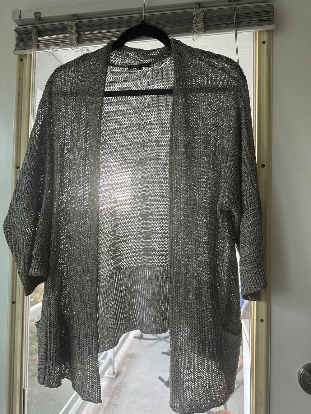 Eileen Fisher Open-Front Gray Knit Cardigan